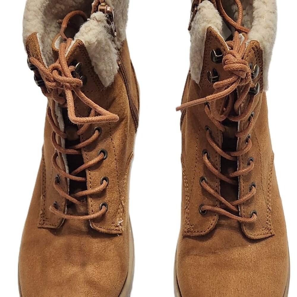 Calistoga Pre-owned Women's Brown Combat Ankle Boots Faux Fur - Size 4